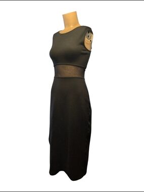 Classic Black Sleeveless Bodycon Maxi Cocktail Dress with Sheer Waist